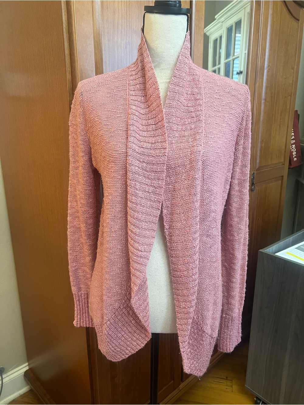 LOFT Dusty Rose Open-Front Shawl Collar Cardigan